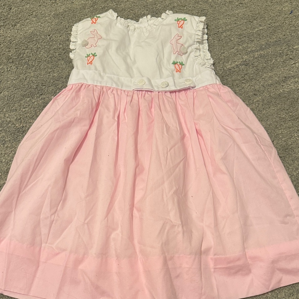 Charming Pink and White Easter Kids Dress with Embroidery